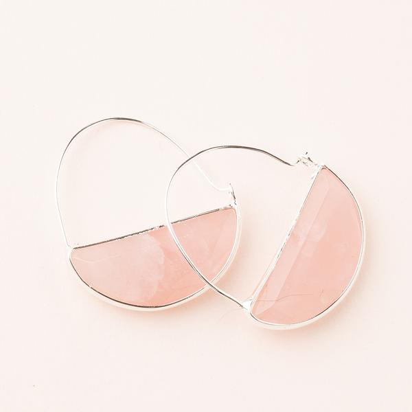 Stone Prism Hoop Earrings - Sterling Silver/Rose Quartz