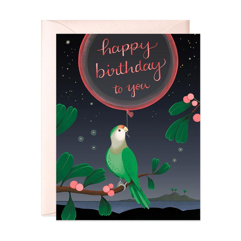 Green Parrot Neon Birthday Card