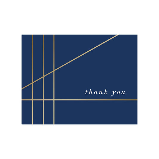Navy With Gold Lines Thank You Boxed Notecards