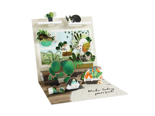 Pop-Up Cats In Plants Card