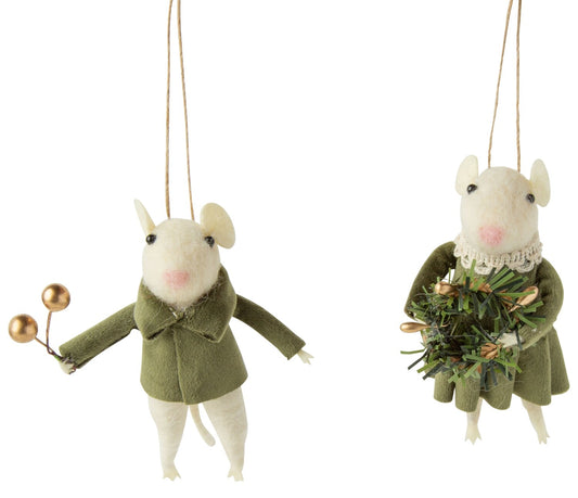 F92 - Felt Mouse In Green Velvet Outfit Ornament