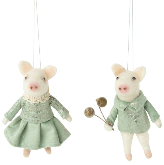 F46 - Felt Pig In Mint Green Outfits Ornament