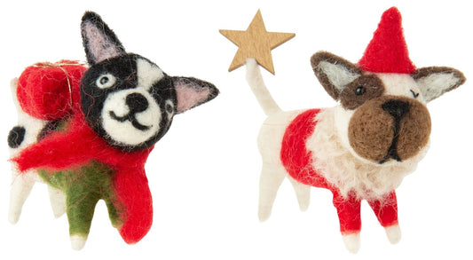 F19 - Felt Puppies Red & Green Outfits Ornament