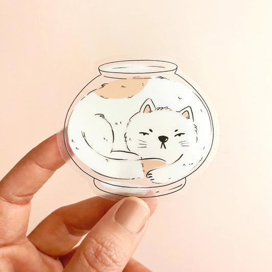S101 Cat in a Bowl Clear Sticker