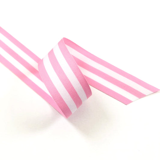 Pink & White Striped Grosgrain Ribbon | 2.5 x 25mm