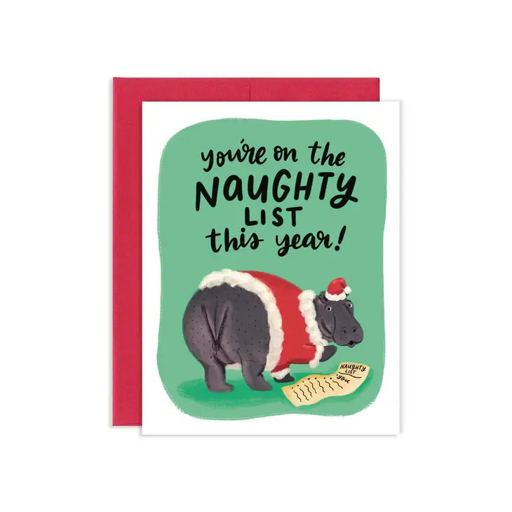 Naughty Hippo Christmas Holiday Greeting Card