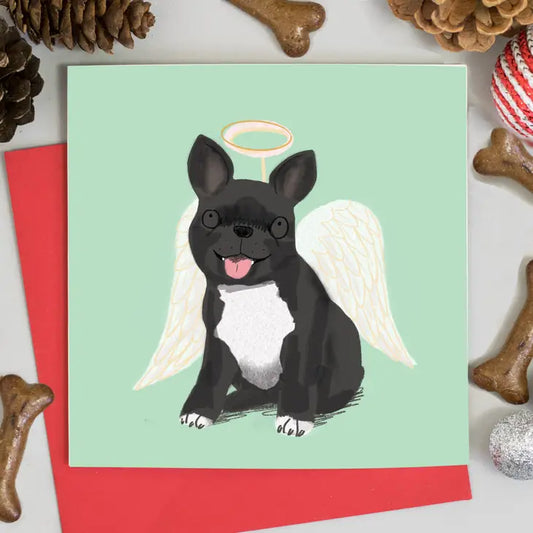 French Bulldog Angel Christmas Card