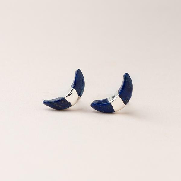 Crescent Moon Stud - Sterling Silver/Lapis