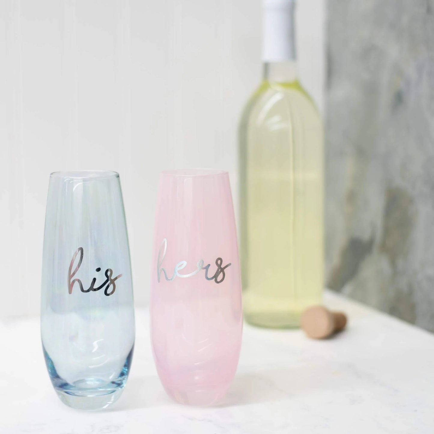 10oz Champagne Hers Pink His Blue Set