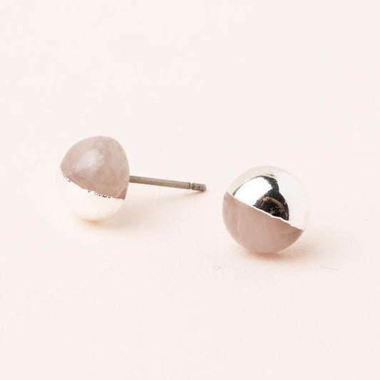Dipped Stone Stud - Sterling Silver/Rose Quartz
