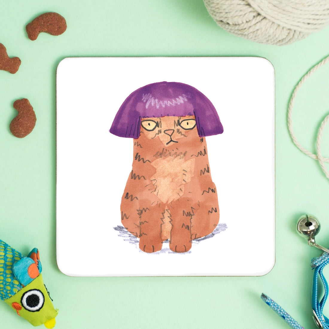 Cat in Purple Wig Coaster