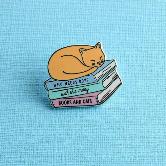 @86 Who Needs Boys With This Many Books And Cats Enamel Pin