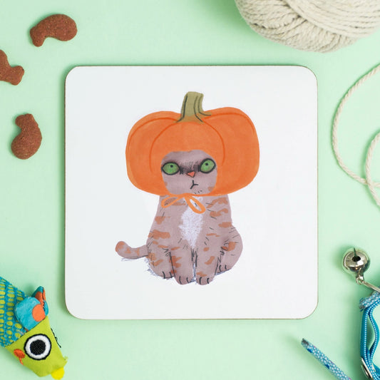 Cat In Pumpkin Hat Coaster