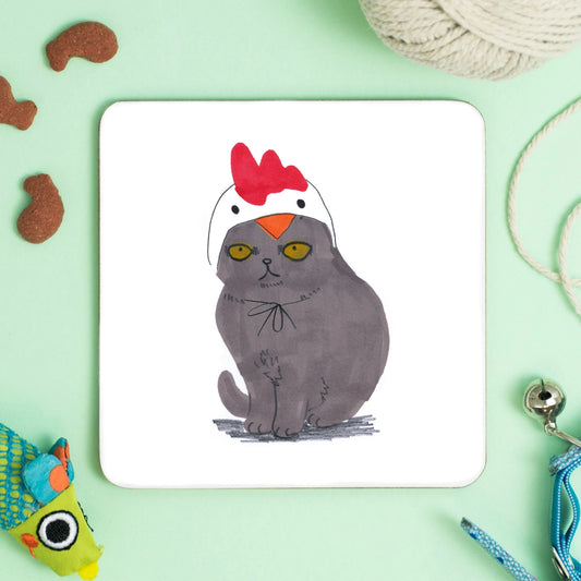 Cat In A Chicken Hat Coaster