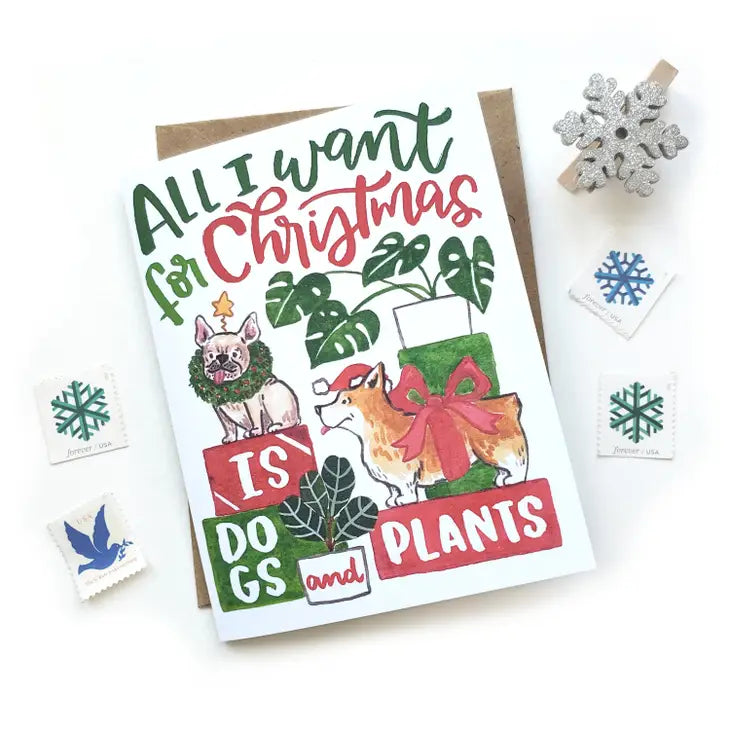 Dogs and Plants Christmas Card
