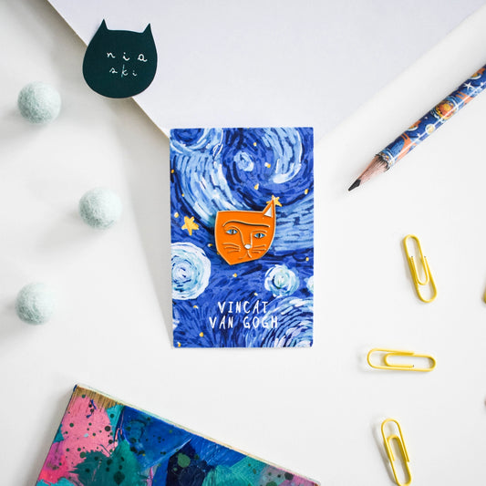 @150 Vincat Van Gogh Cat Artist Pin