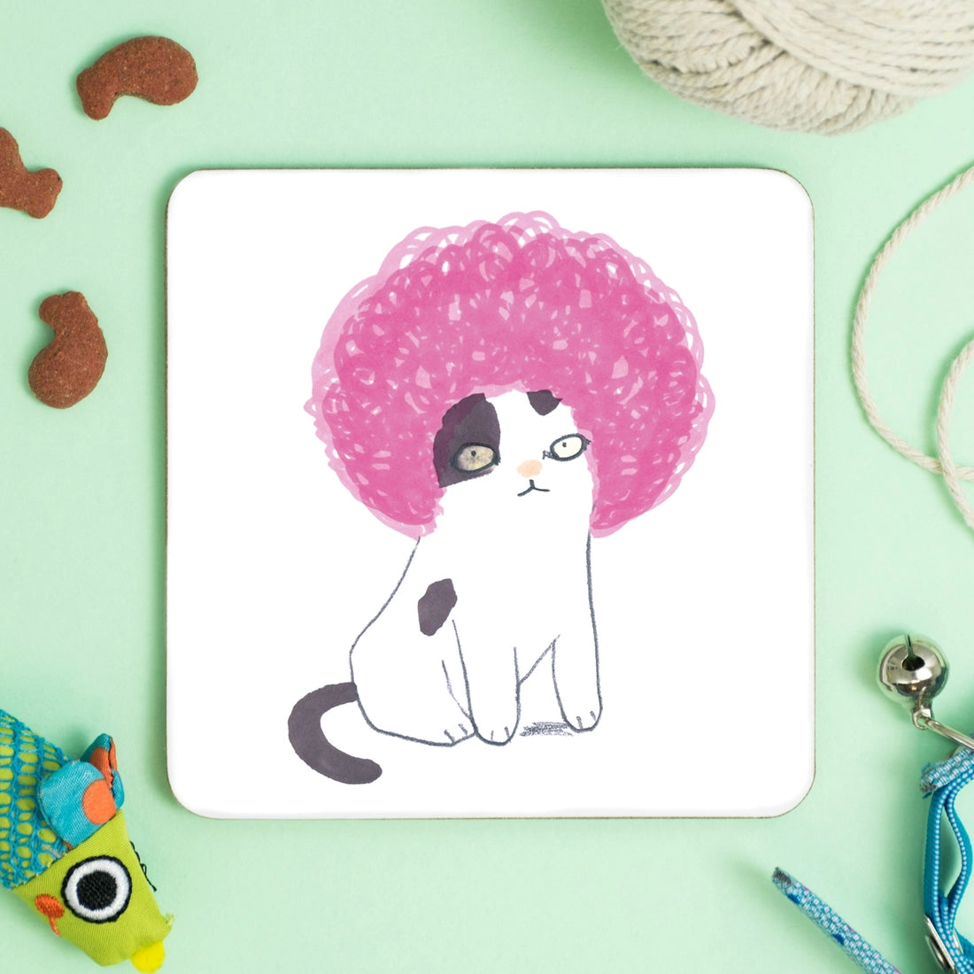 Cat In Pink Afro Wig Coaster