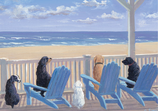 Dogs On Deck Chairs Blank Boxed Cards