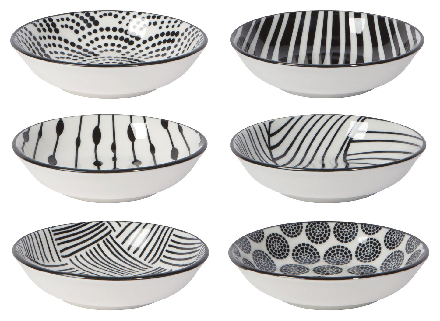 Bits and Dots Black and White Pinch Bowls Set of 6