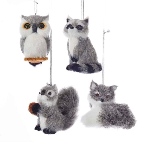 Plush Furry Grey Animal Ornament