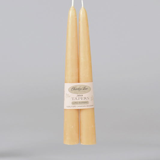 8" Gold tapers Beeswax Candle