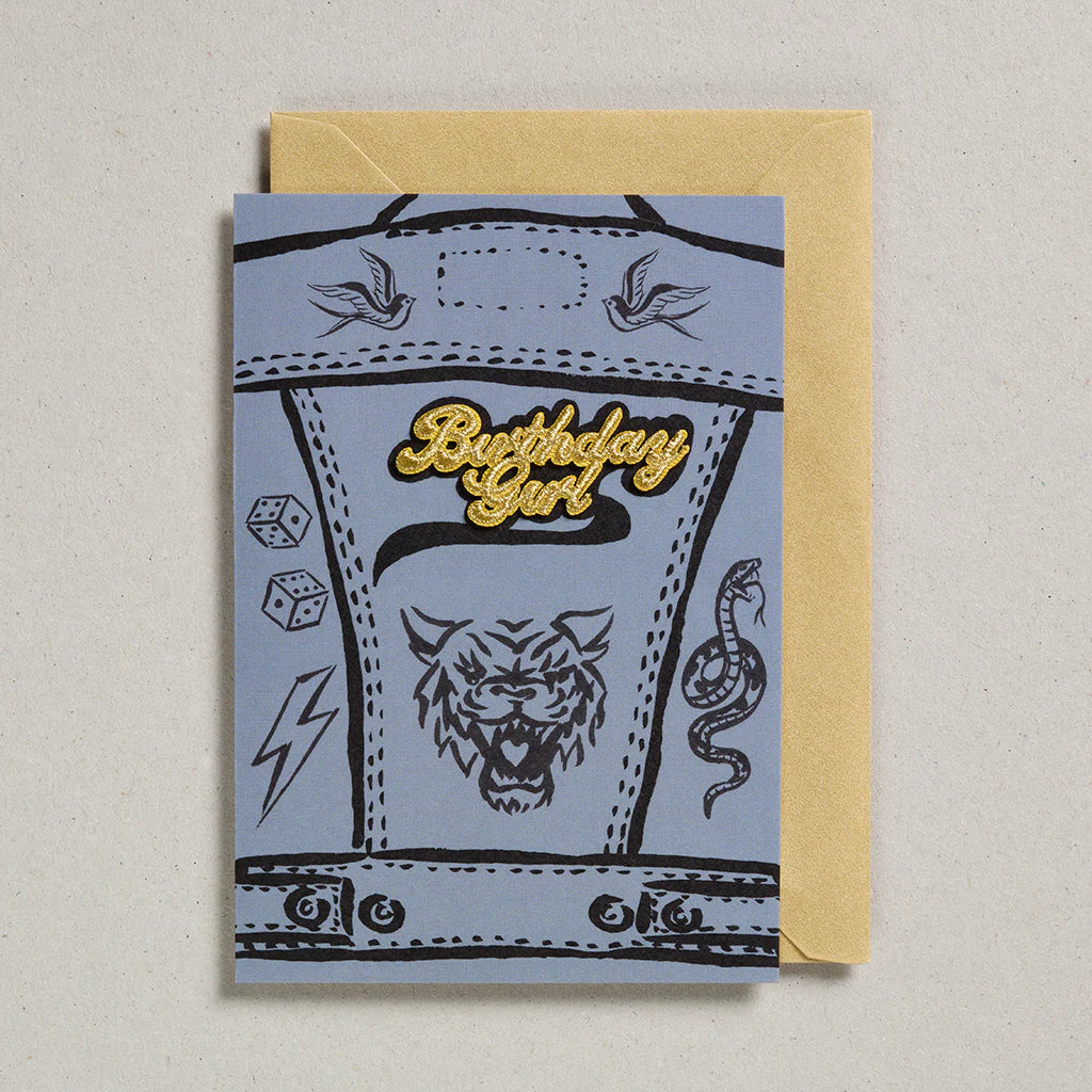 Gold Word Birthday Girl Back of Jacket Card