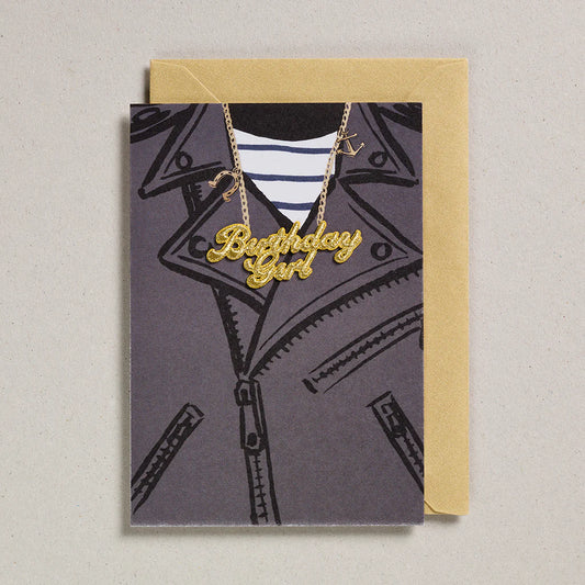 Gold Word Birthday Girl Biker Jacket Card