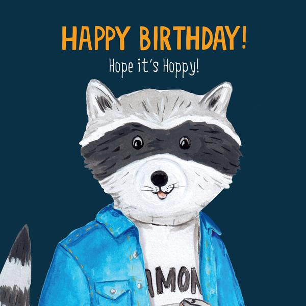 Birthday Raccoon Beer Card