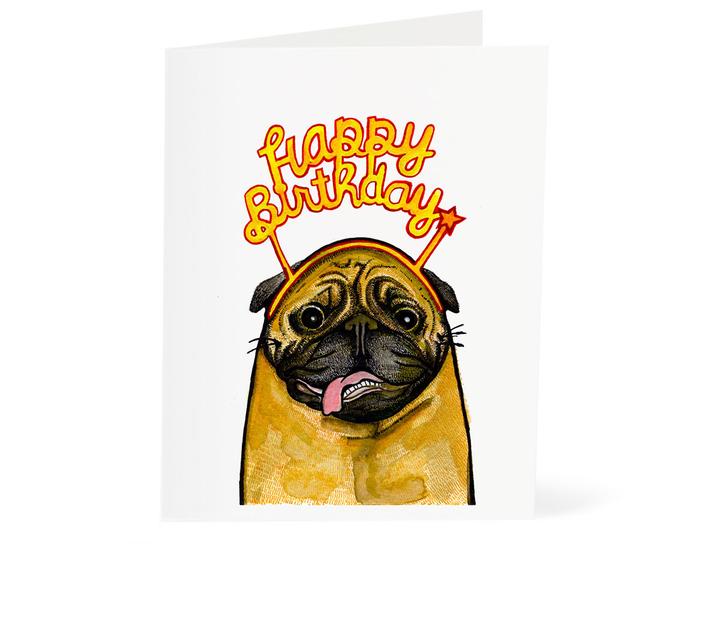 Pug Headband Birthday Card