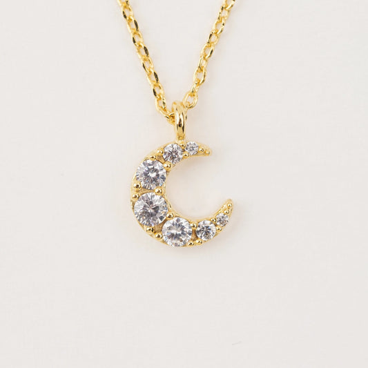 Crystal Moon Necklace Gold