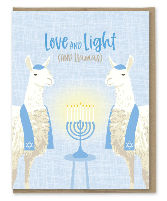 Love and Light and Llama Hanukkah Card