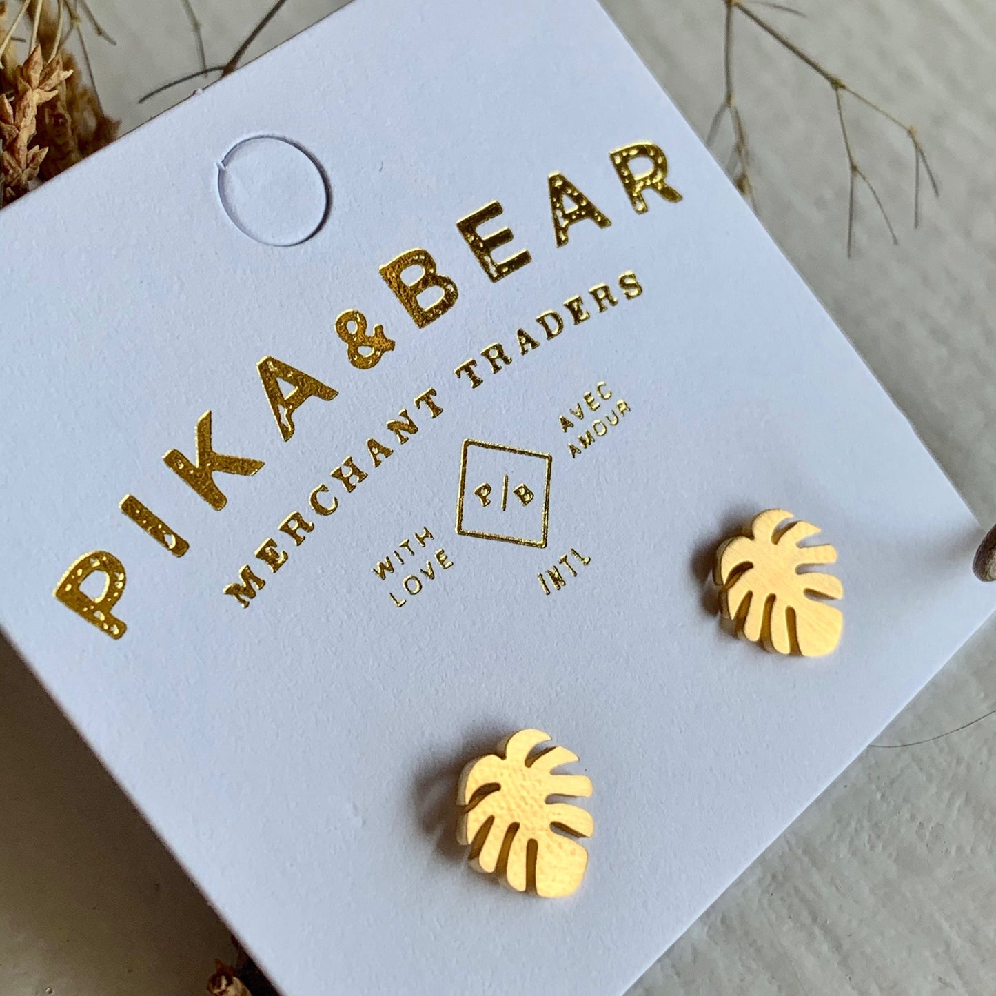 Monstera Leaf Stud Earrings Gold