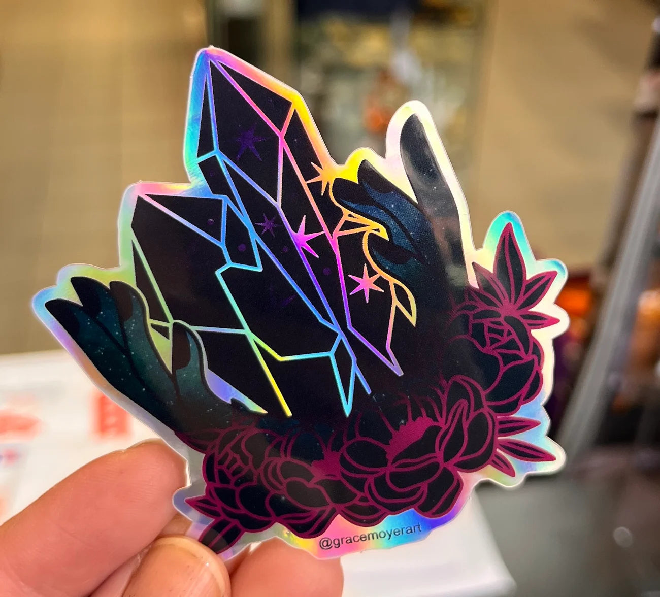 S50 Hands & Crystal Holographic Sticker