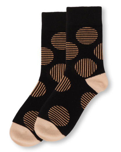 Women's Crew Retro Striped Circle Black Socks