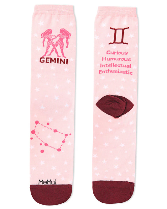 Gemini Zodiac Sign Crew Pink Icing Socks