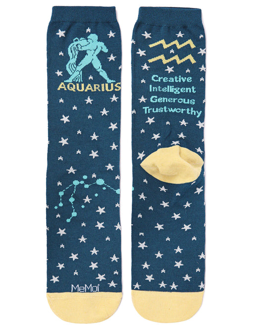 Aquarius Zodiac Sign Crew Dark Teal Socks