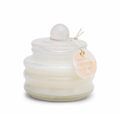 Beam 3oz White Glass Candle Cotton & Teak