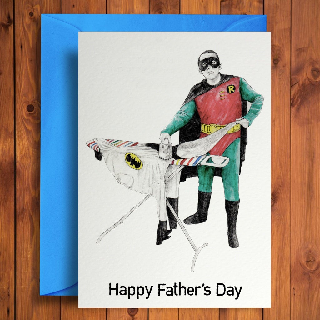Quite Good Robin Ironing Father's Day Card