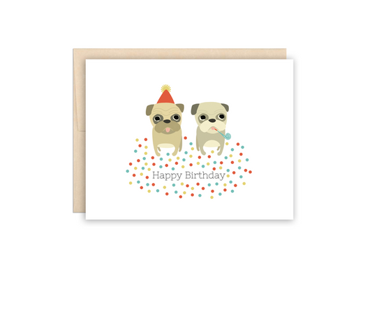 Pug Party Cute Funny Happy Dog Lover Birthday Greeting Card