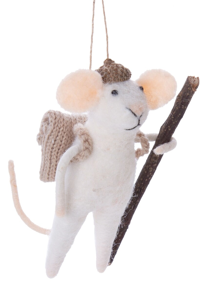 F30 - Felt Mice With Walking Sticks Ornament