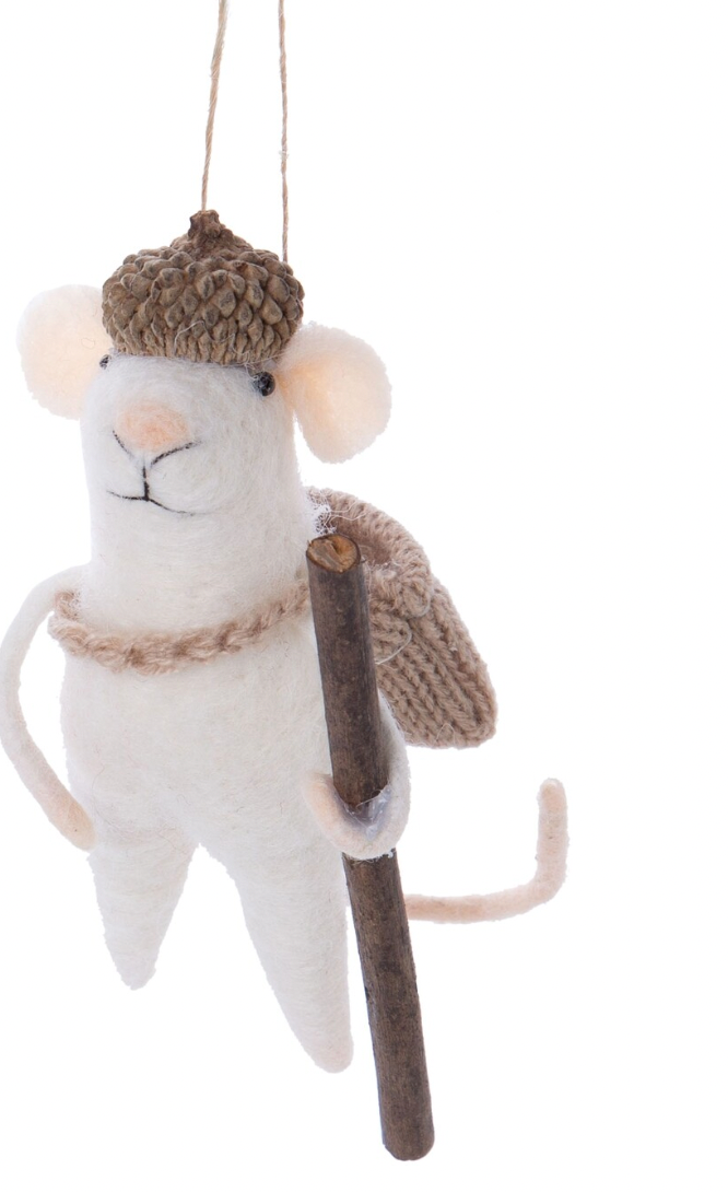 F30 - Felt Mice With Walking Sticks Ornament
