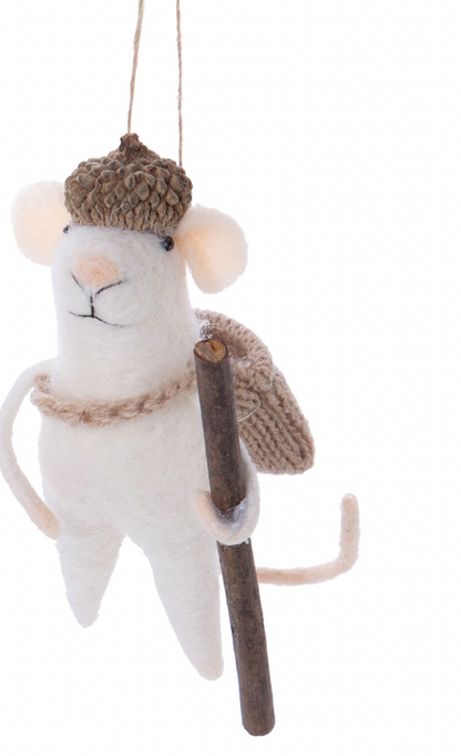 F30 - Felt Mice With Walking Sticks Ornament