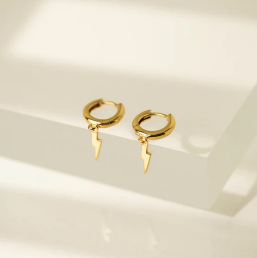 Demi-Fine Bolt Charm Drop Hoop Earrings Gold
