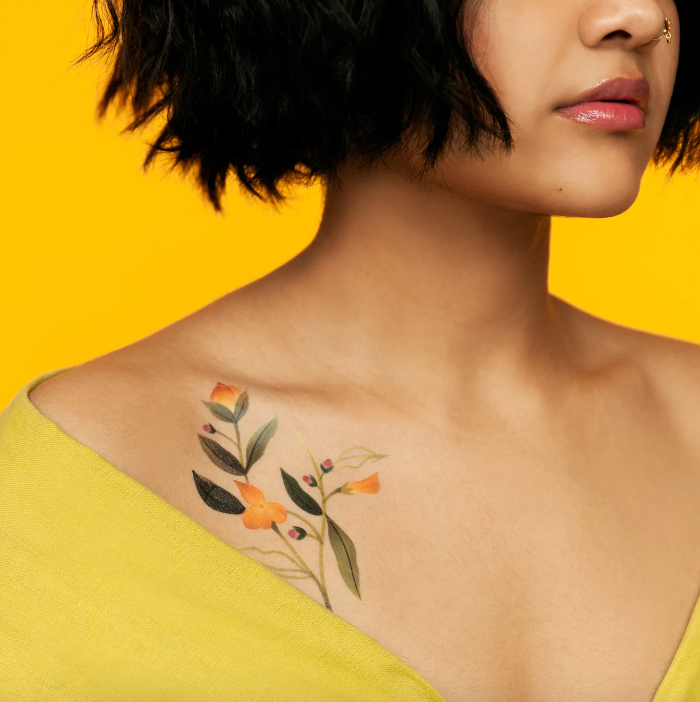 Yellow Floral Temporary Tattoos