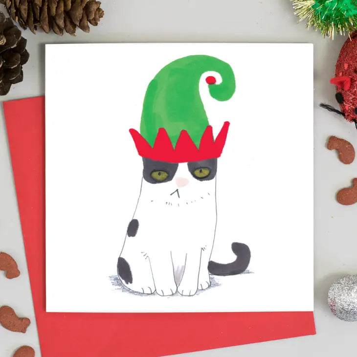 Cat In Elf Hat Card