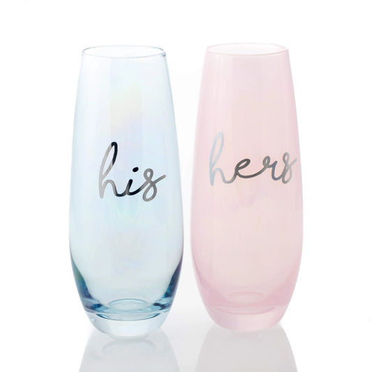 10oz Champagne Hers Pink His Blue Set