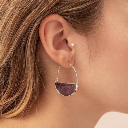 Stone Prism Hoop Earrings - Sterling Silver/Turquoise