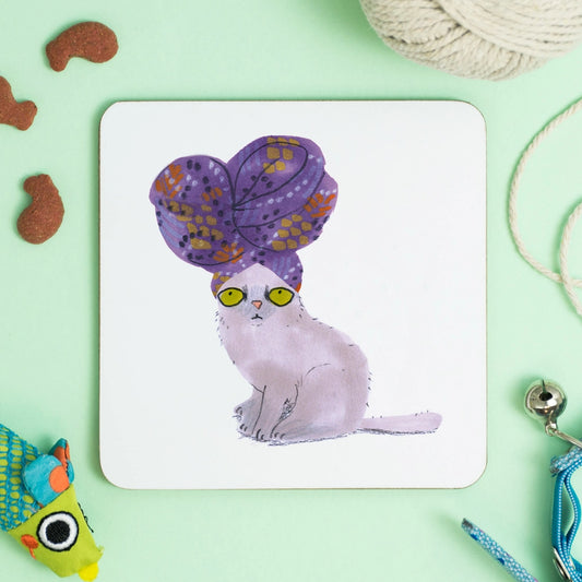 Cat In Head Wrap Coaster