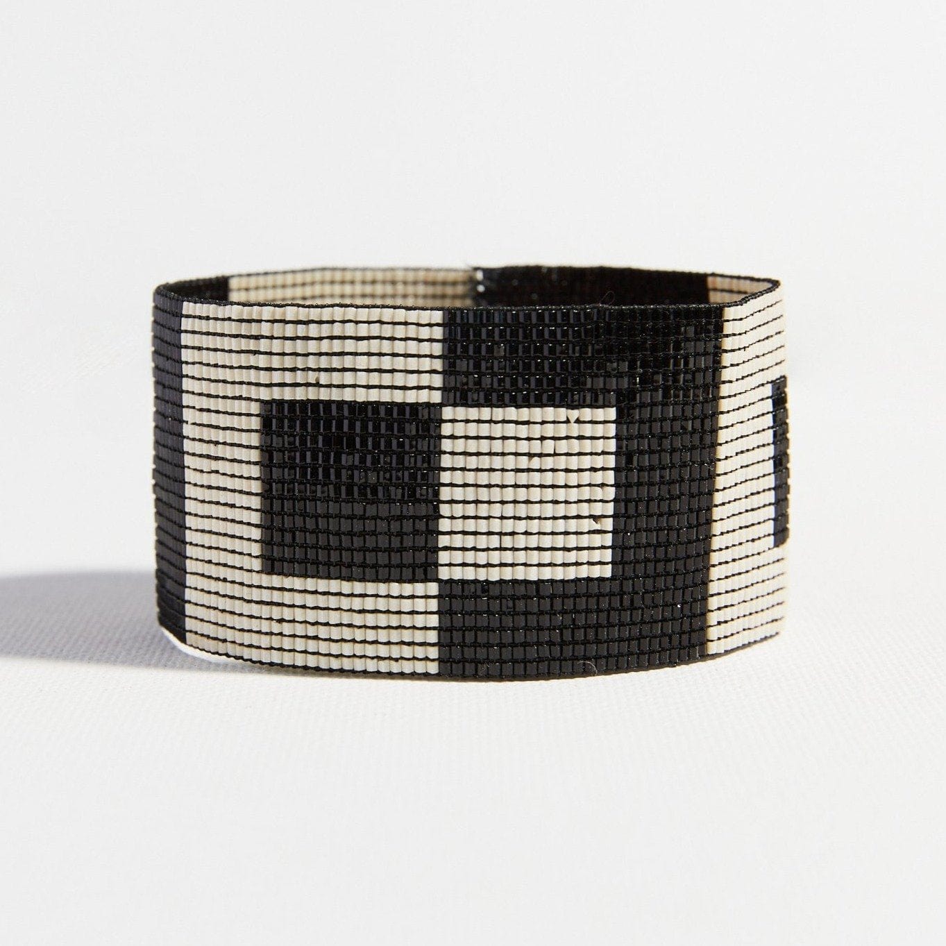 Black Ivory Squares Stretch Beaded Bracelet