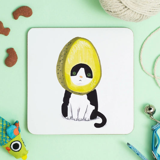 Cat In Avocado Hat Coaster